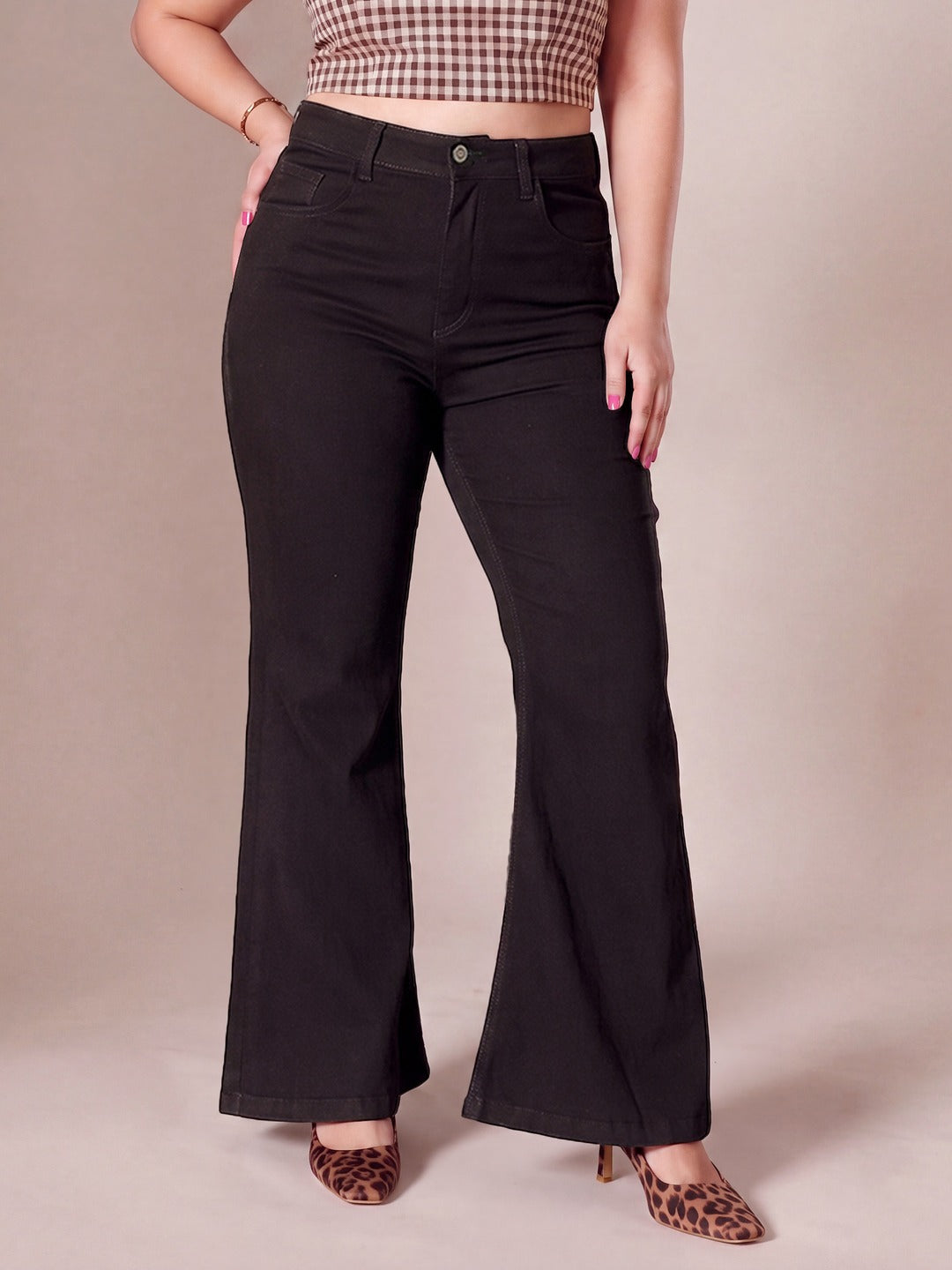 Black Bootcut High Rise Regular Stretchable Denim Jeans for Women