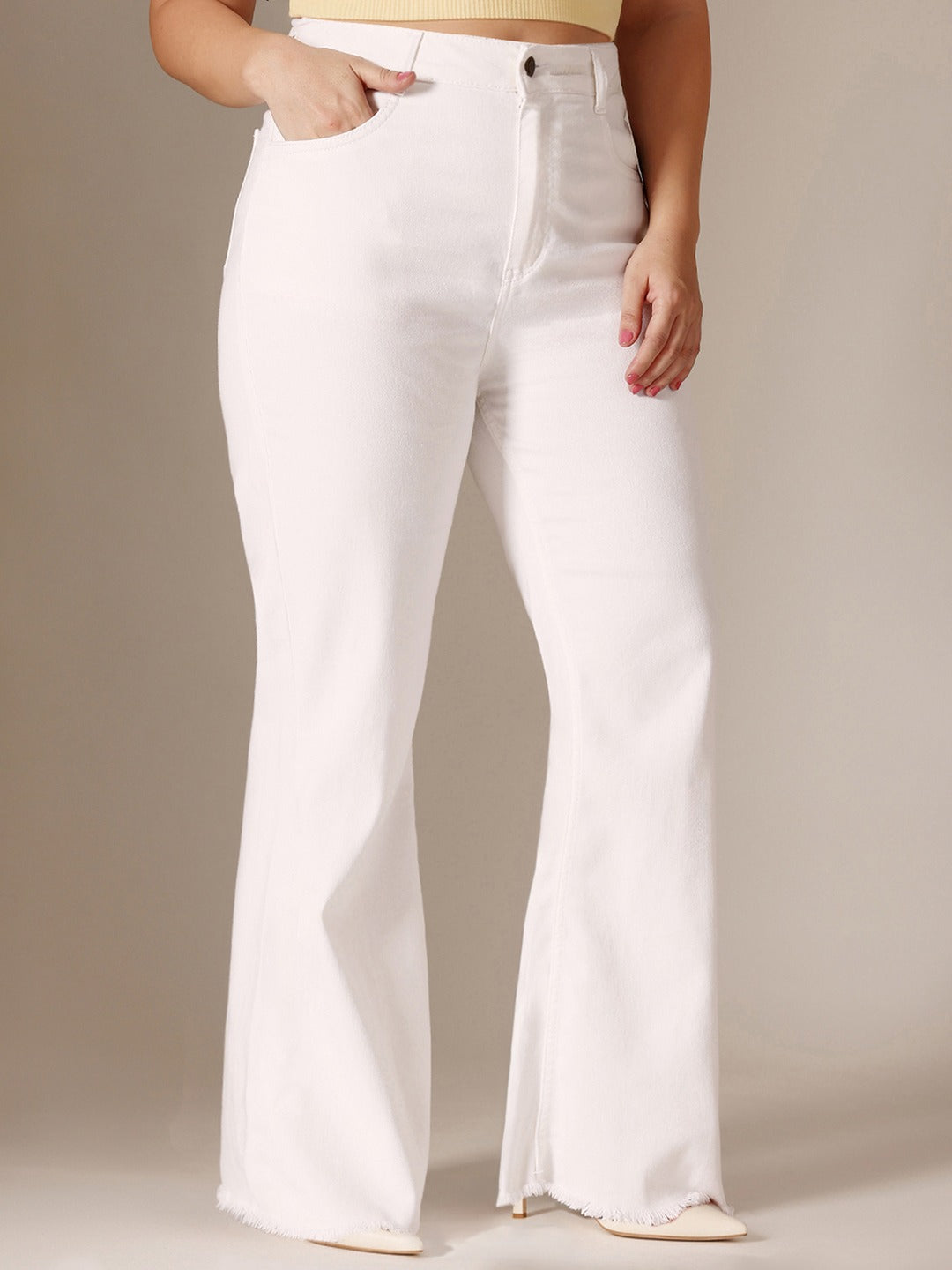White Bootcut High Rise Stretchable Denim Jeans for Women