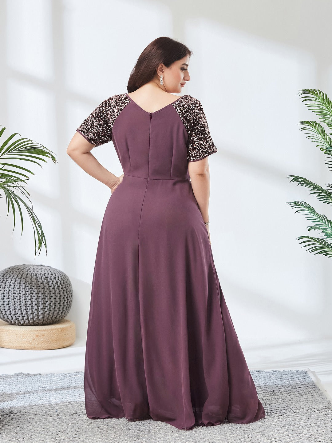 Mauve Relaxed Fit Maxi Georgette Dress for Women