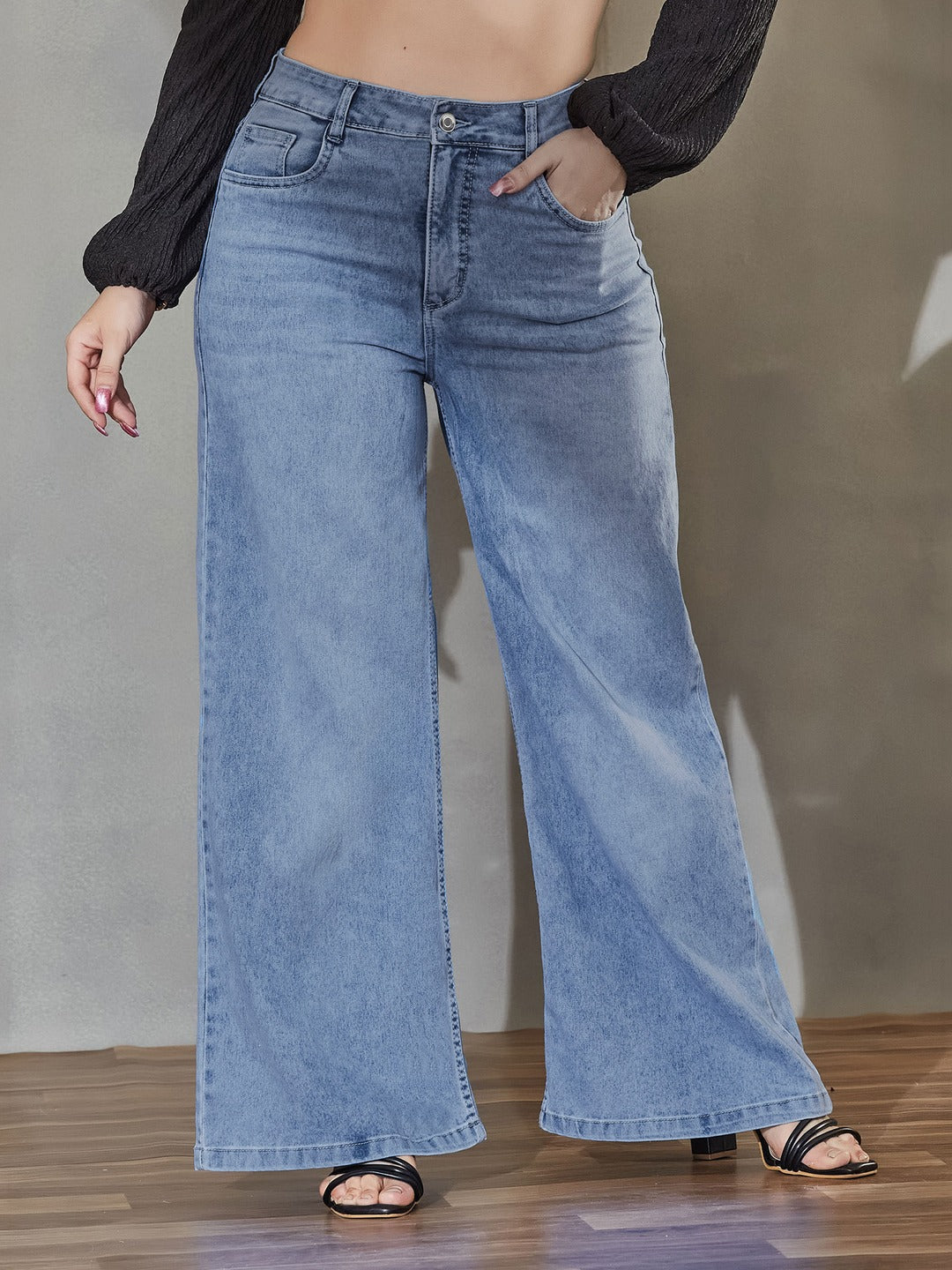 CHASEshape™ Light Blue Wide-Leg High-Rise Stretchable Denim Jeans for Women