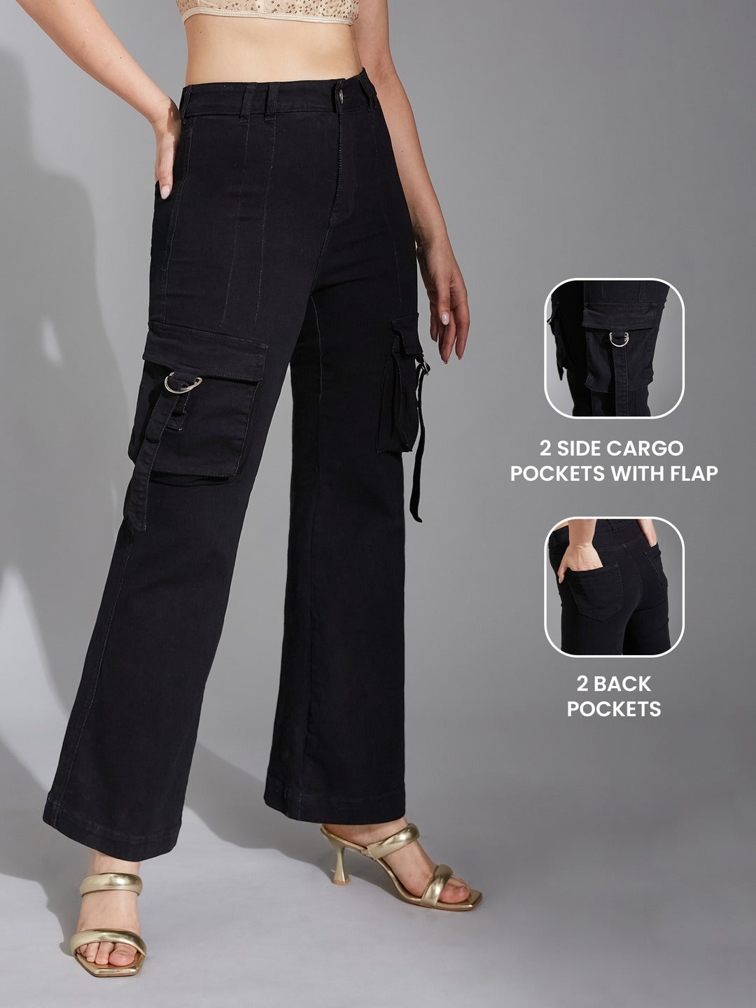 Black Bootcut High-Rise Stretchable Denim Jeans for Women
