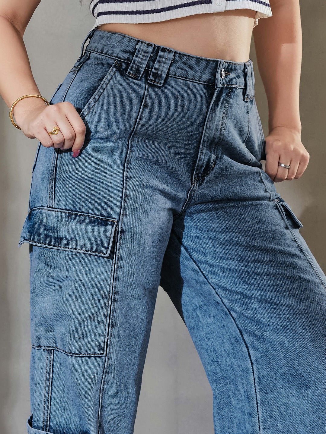 Black High Rise Stretchable Wide Leg Denim Jeans for Women