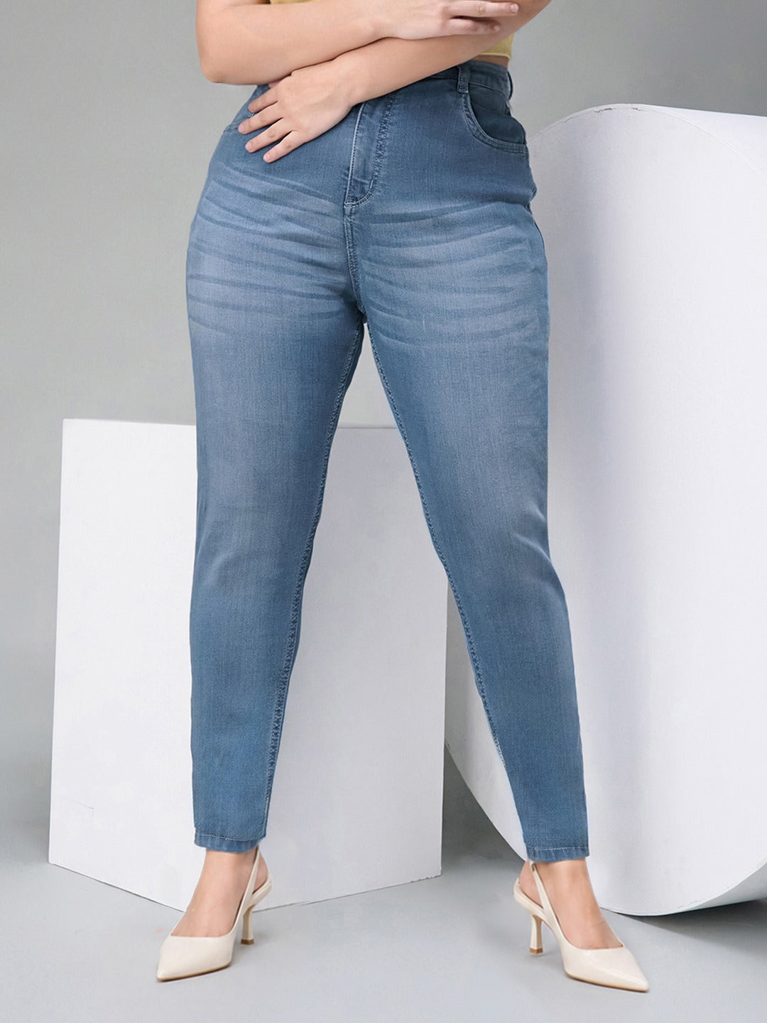 Light Blue Super Skinny High Rise Stretchable Denim Jeans for Women