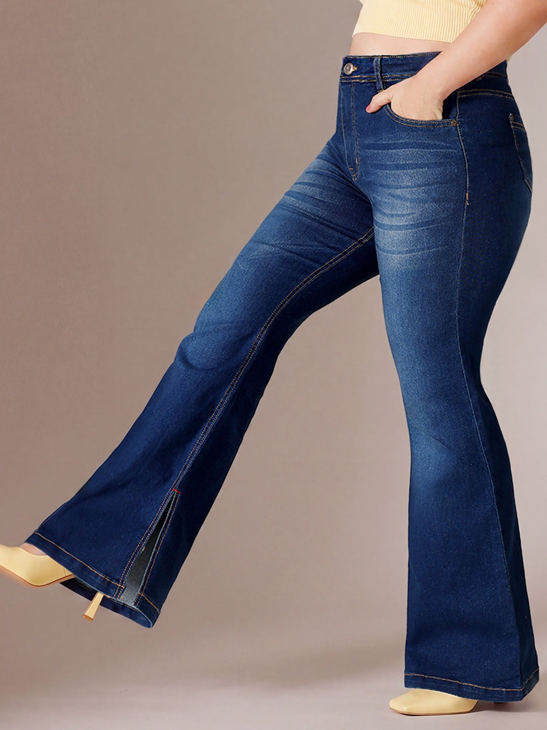 Blue Bootcut Mid Rise Denim Stretchable Jeans for Women