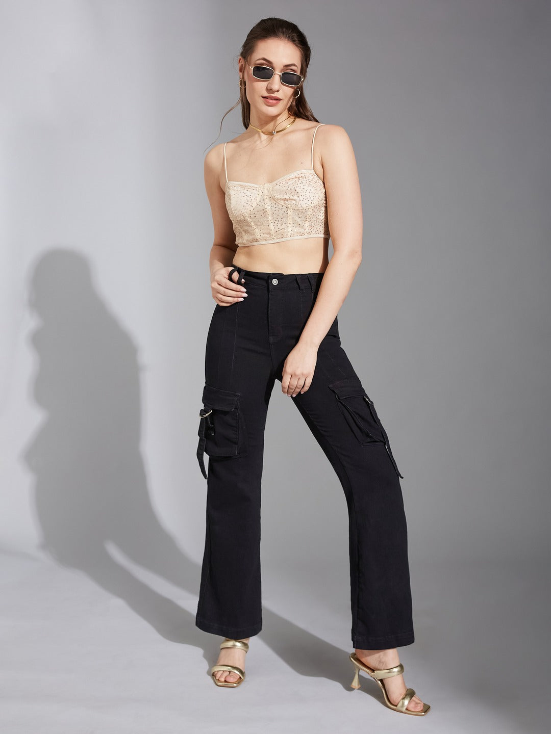 Black Bootcut High-Rise Stretchable Denim Jeans for Women