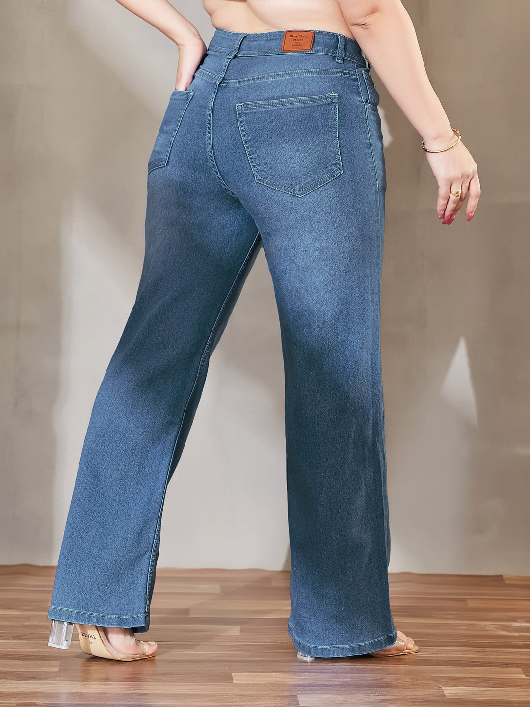Dark Blue A-Line High-Rise Non-stretchable Denim Midi Skirt for Women