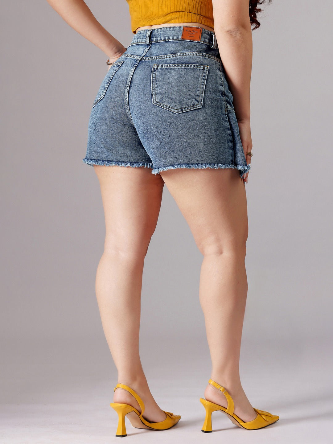 Navy Blue Regular High rise Mild Distress Regular Denim Skorts for Women