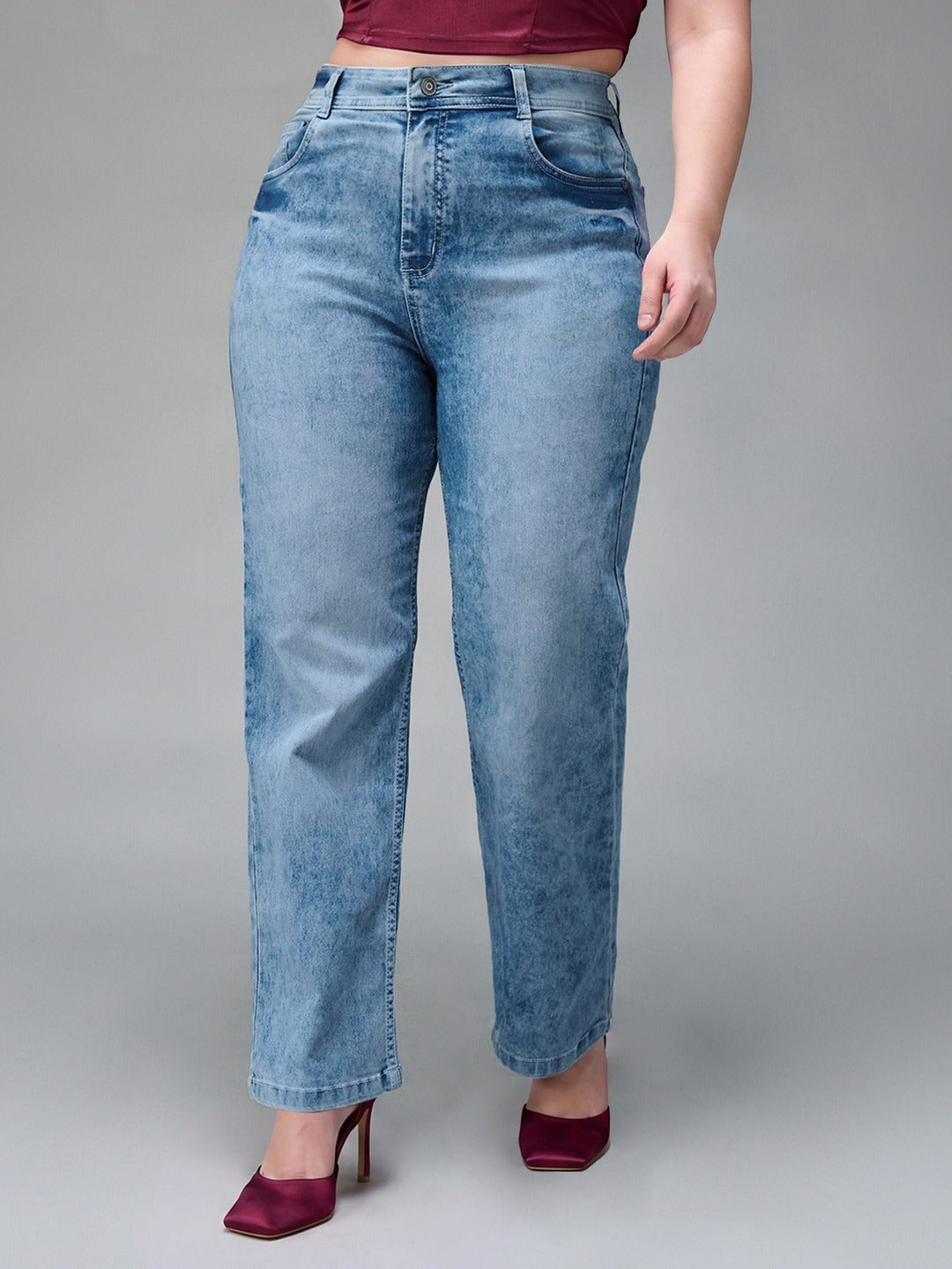 Light Blue Wide-Leg Fit High Rise Stretchable Denim Jeans for Women