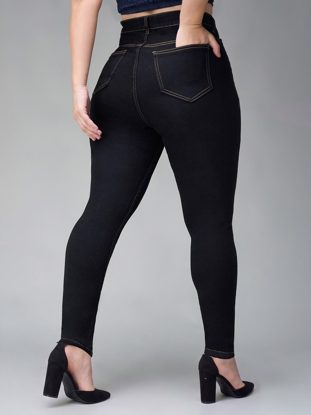 Black Skinny High Rise Regular Stretchable Denim Jeans for Women