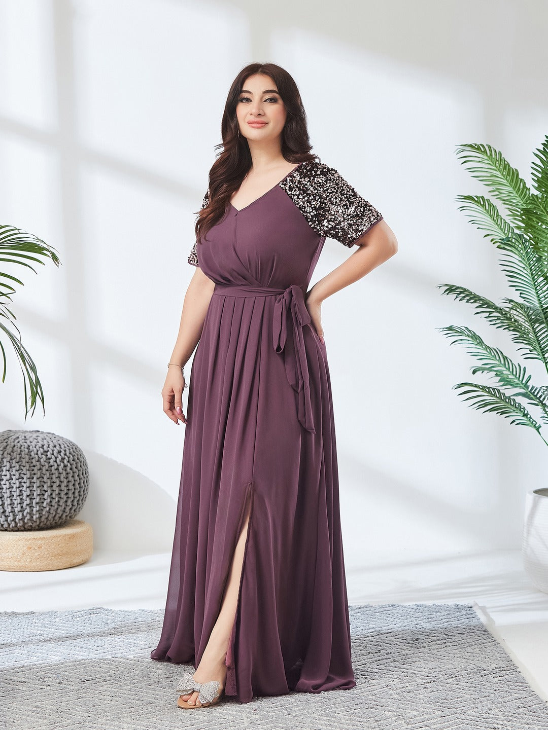 Mauve Relaxed Fit Maxi Georgette Dress for Women