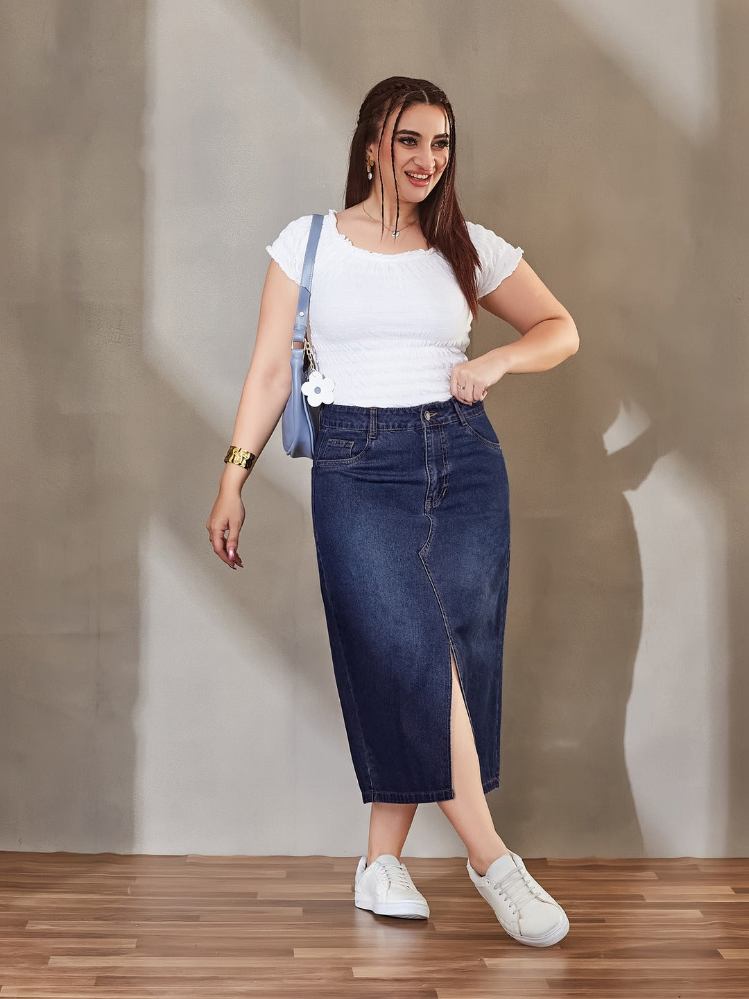 Light Blue Wide-Leg fit Mid Rise Stretchable Denim Jeans for Women