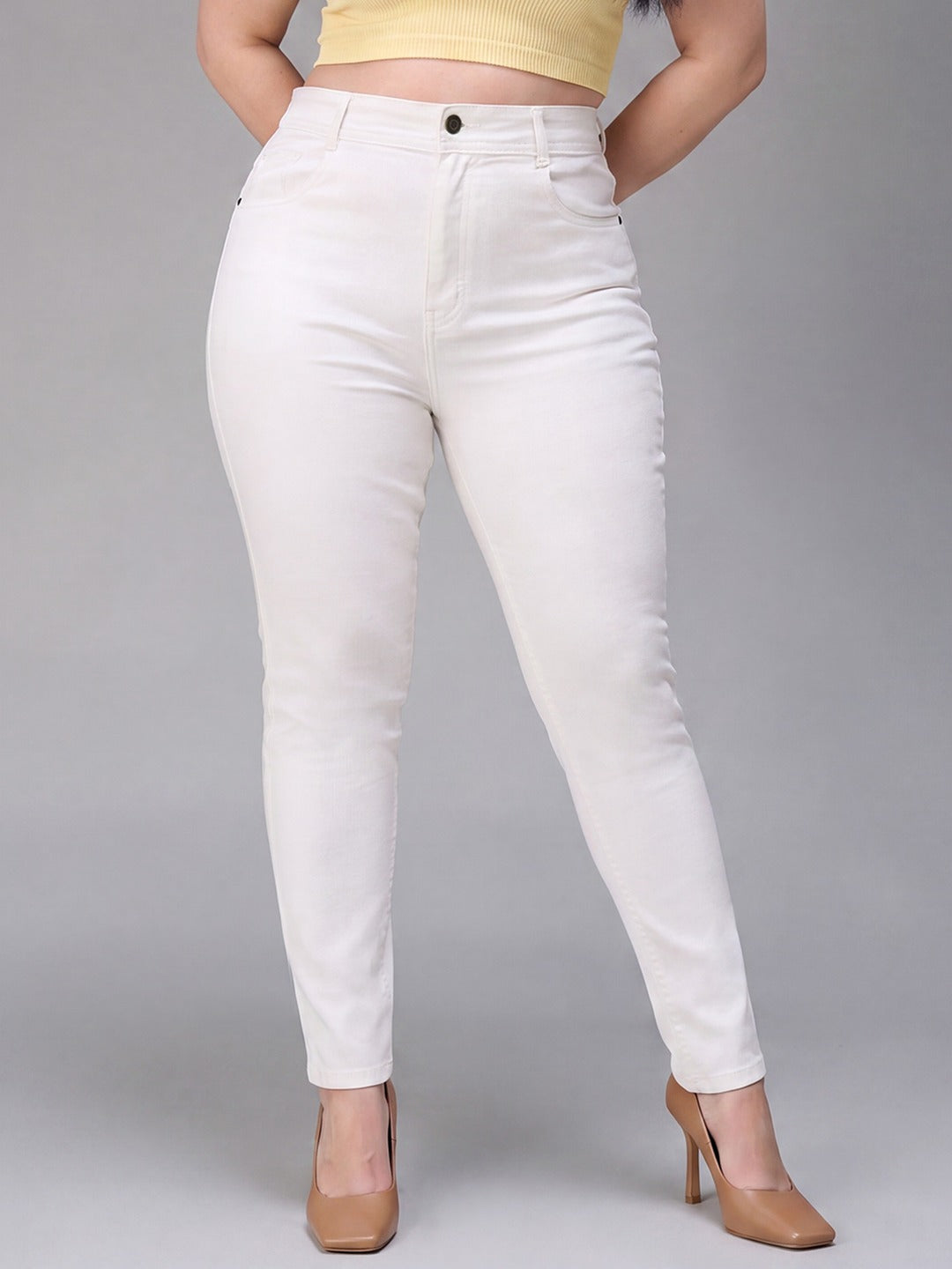 White Skinny High Rise Bleached Stretchable Denim Jeans for Women