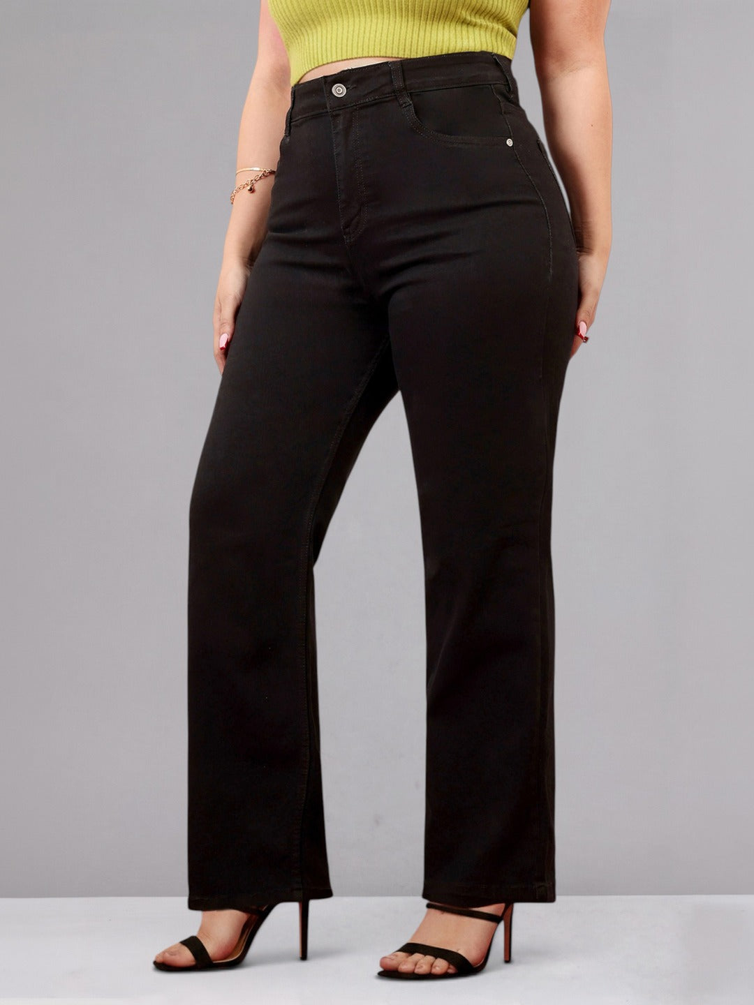 Black Straight High-Rise Stretchable Denim Jeans for Women