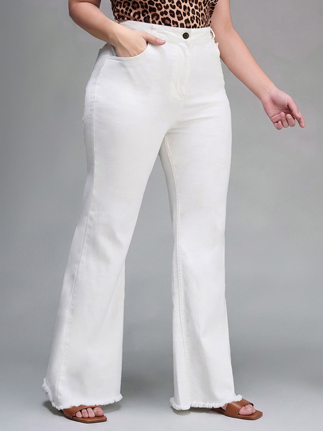 White Bootcut High Rise Stretchable Denim Jeans for Women