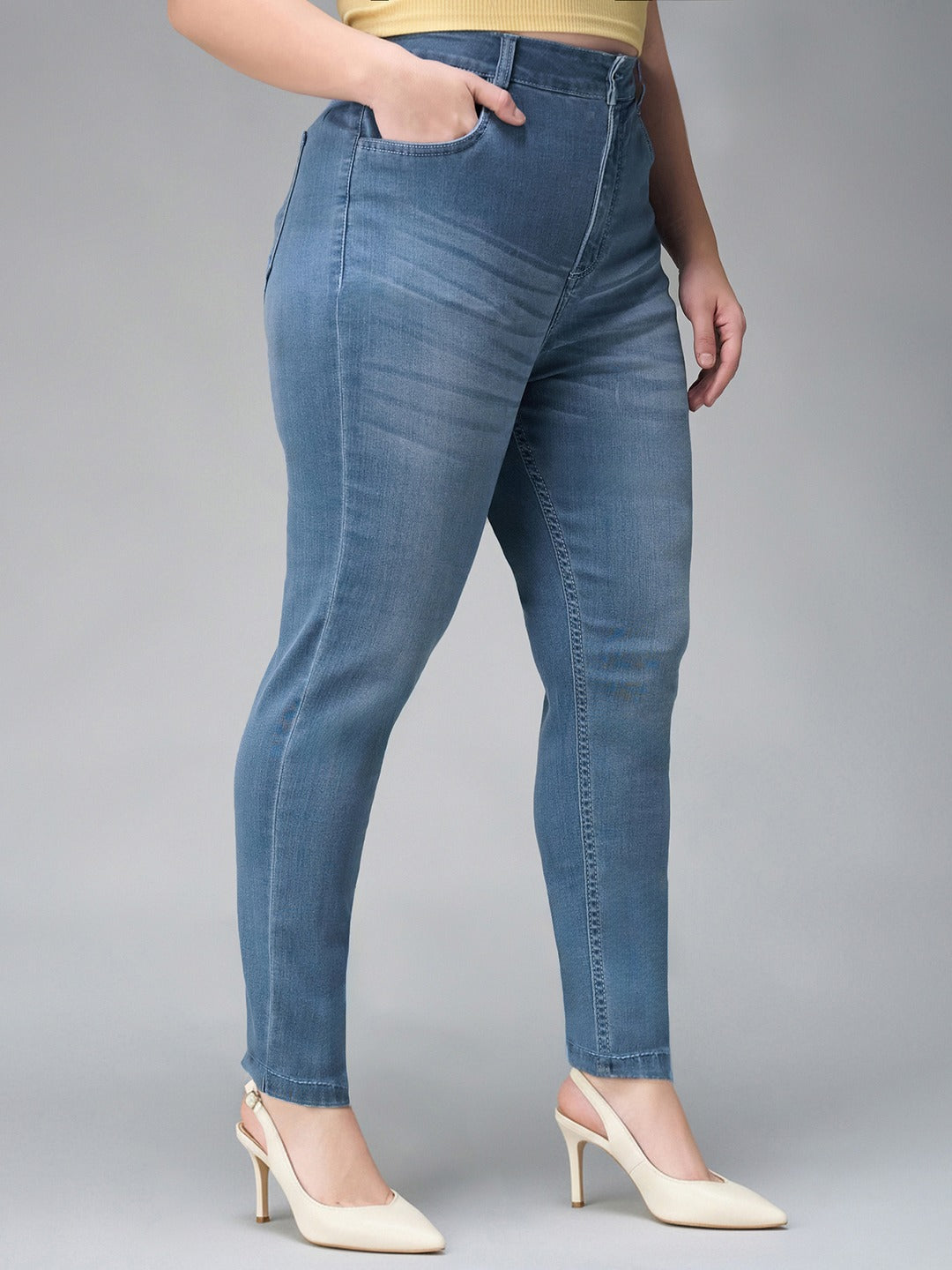 Light Blue Super Skinny High Rise Stretchable Denim Jeans for Women
