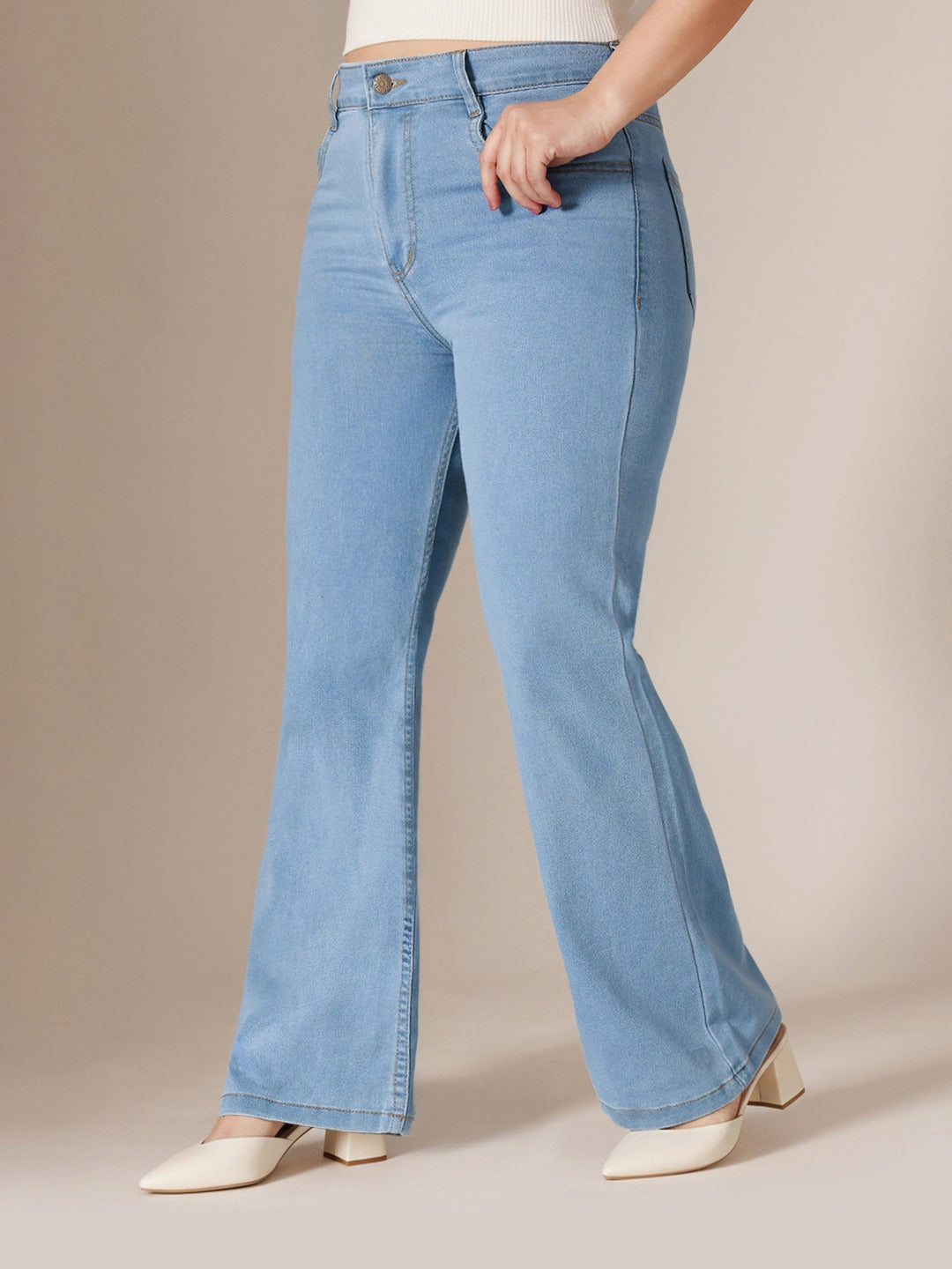 Light Blue Bootcut High rise Regular Stretchable Denim Jeans for Women