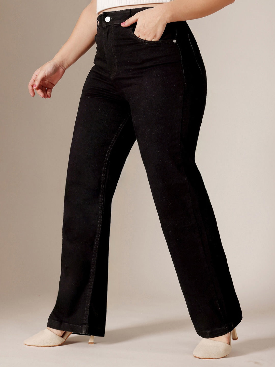 Black Straight High Rise Stretchable Denim Jeans for Women