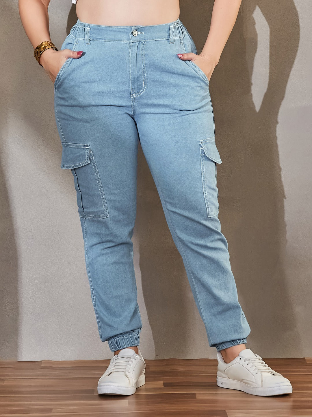 Navy Blue Wide-Leg High-Rise Stretchable Denim Jeans for Women