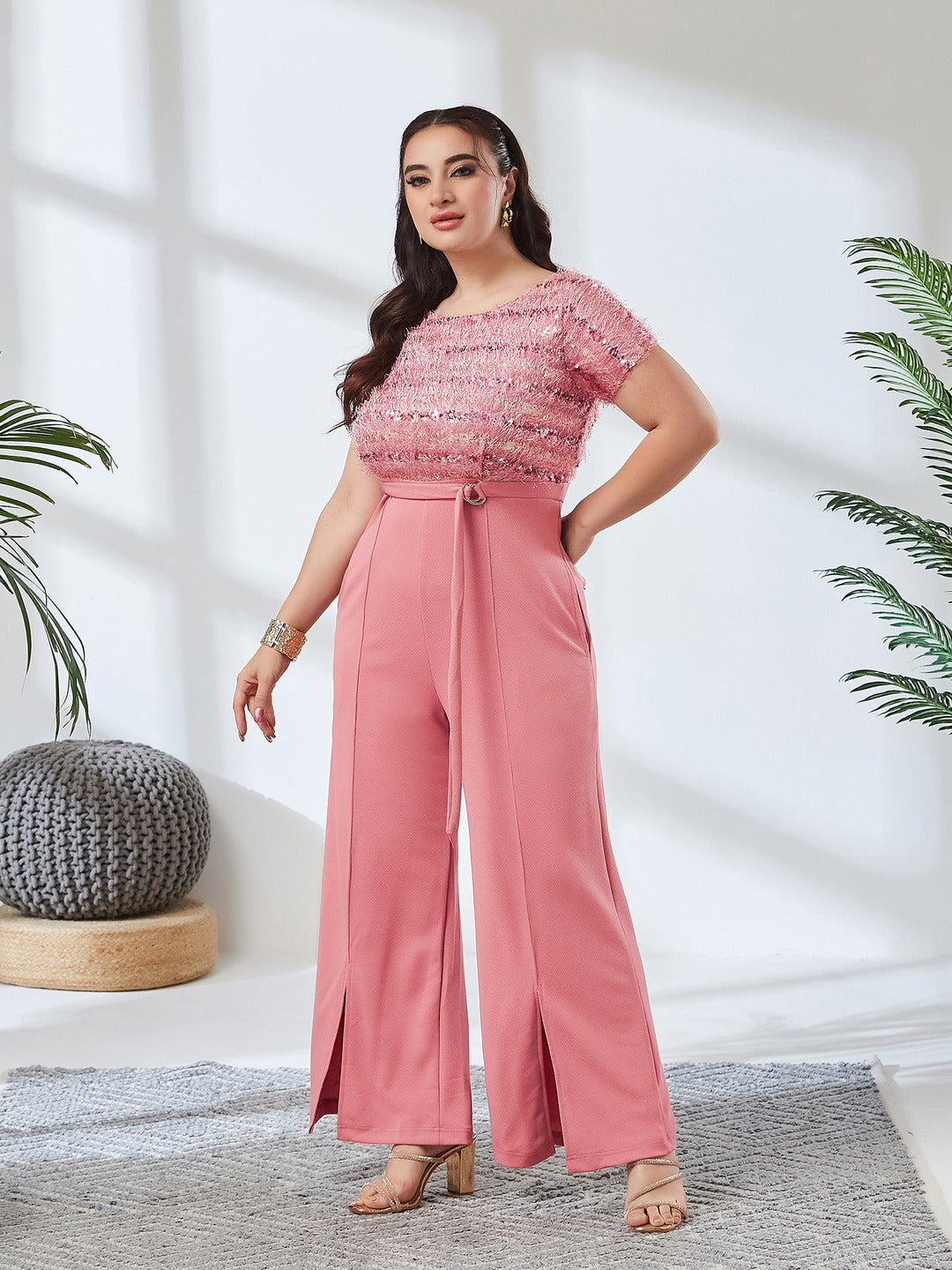 Dusty Pink Embellished Regular Jumpsuit for Women