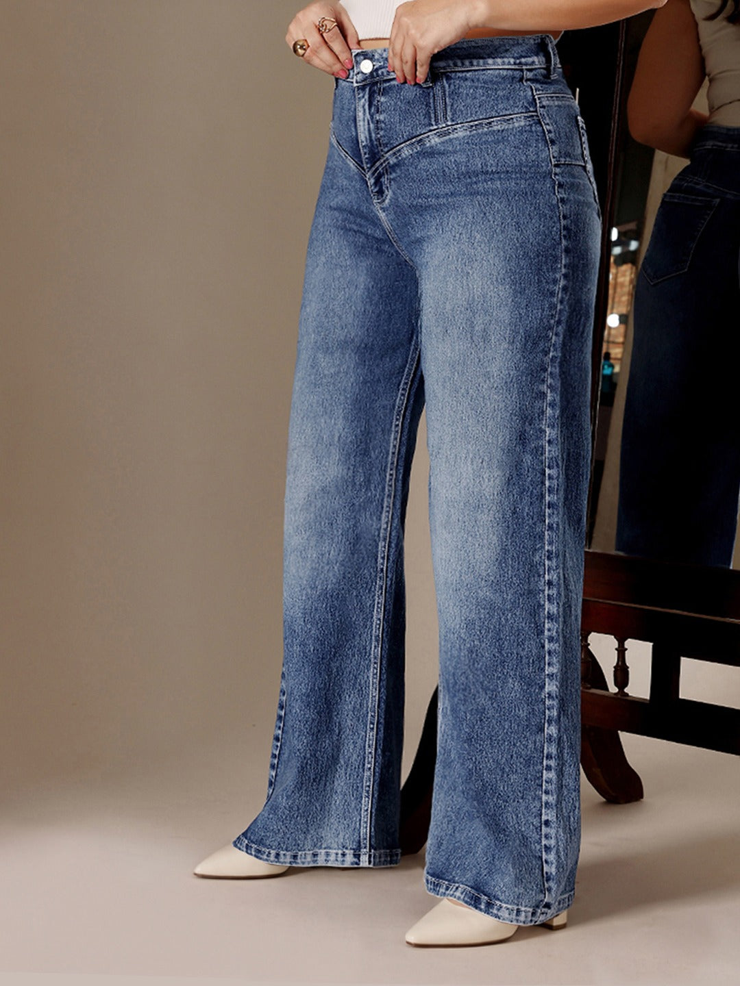 CHASEshape™ Blue High Rise Stretchable Denim Wide-Leg Jeans for Women