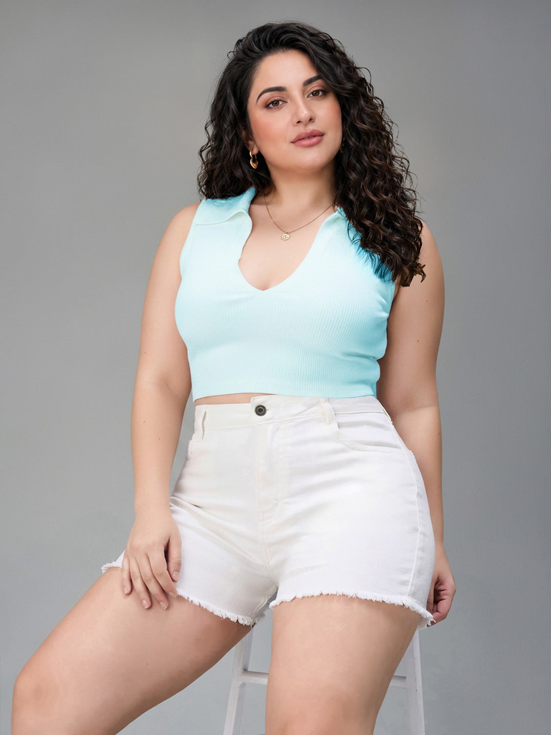 White Regular High Rise Regular Stretchable Denim Shorts for Women