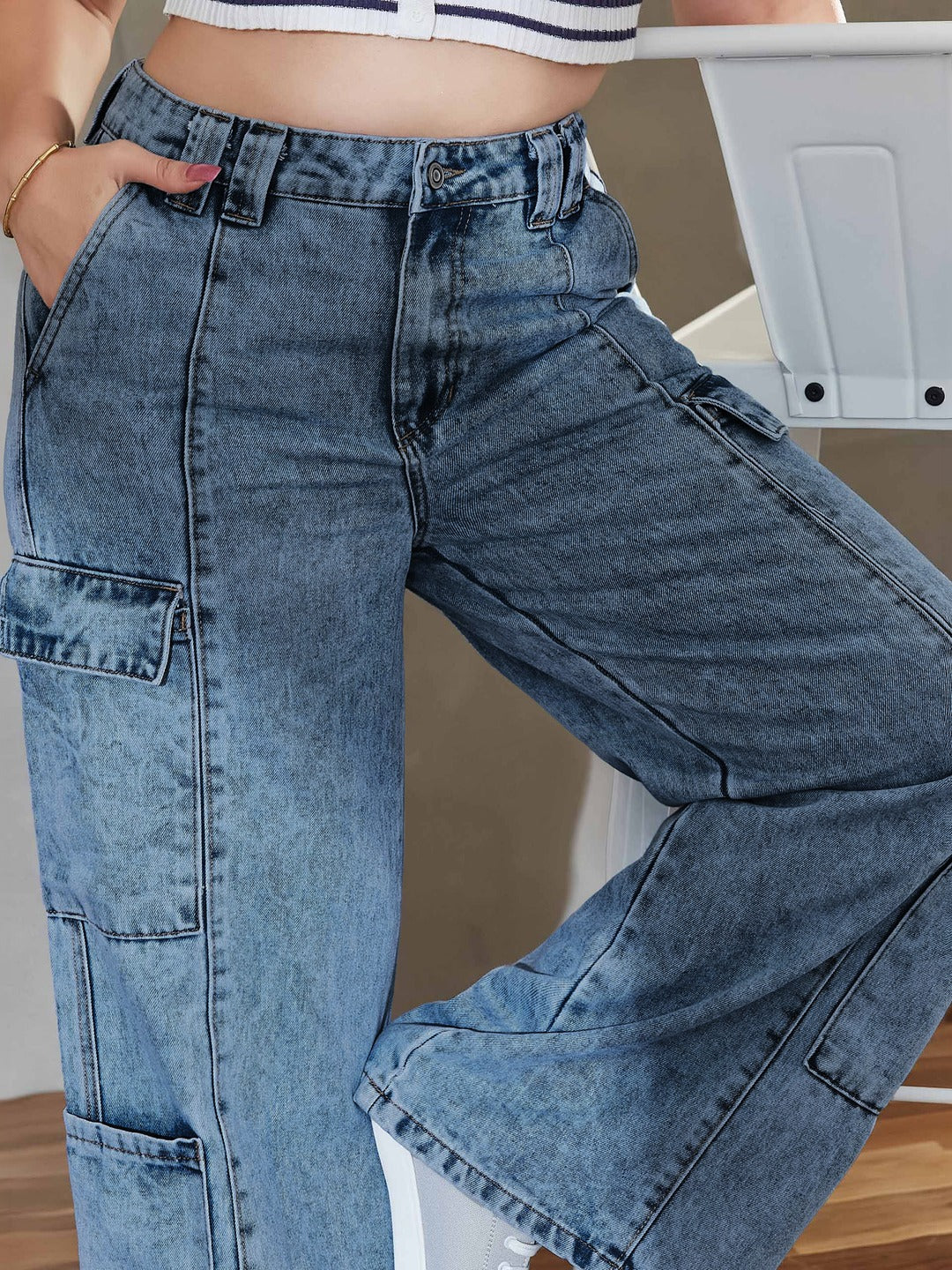 Light Blue Wide-Leg High-Rise Regular Denim Pant for Women