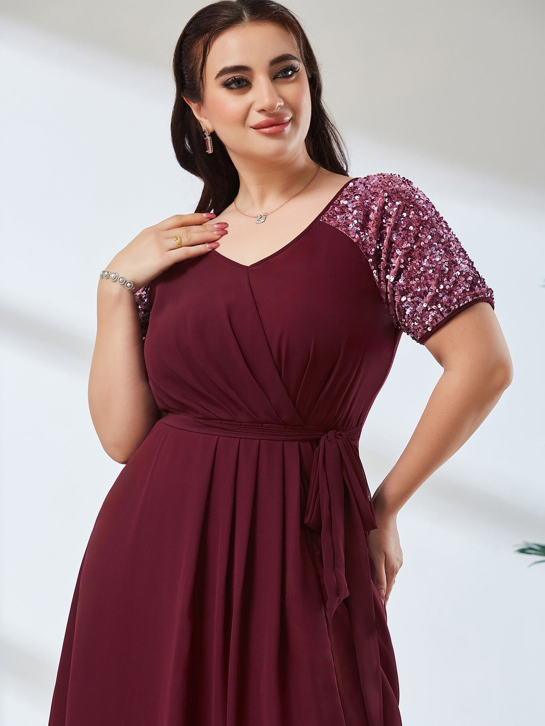 Wine Relaxed Fit Maxi Georgette Dress for Women