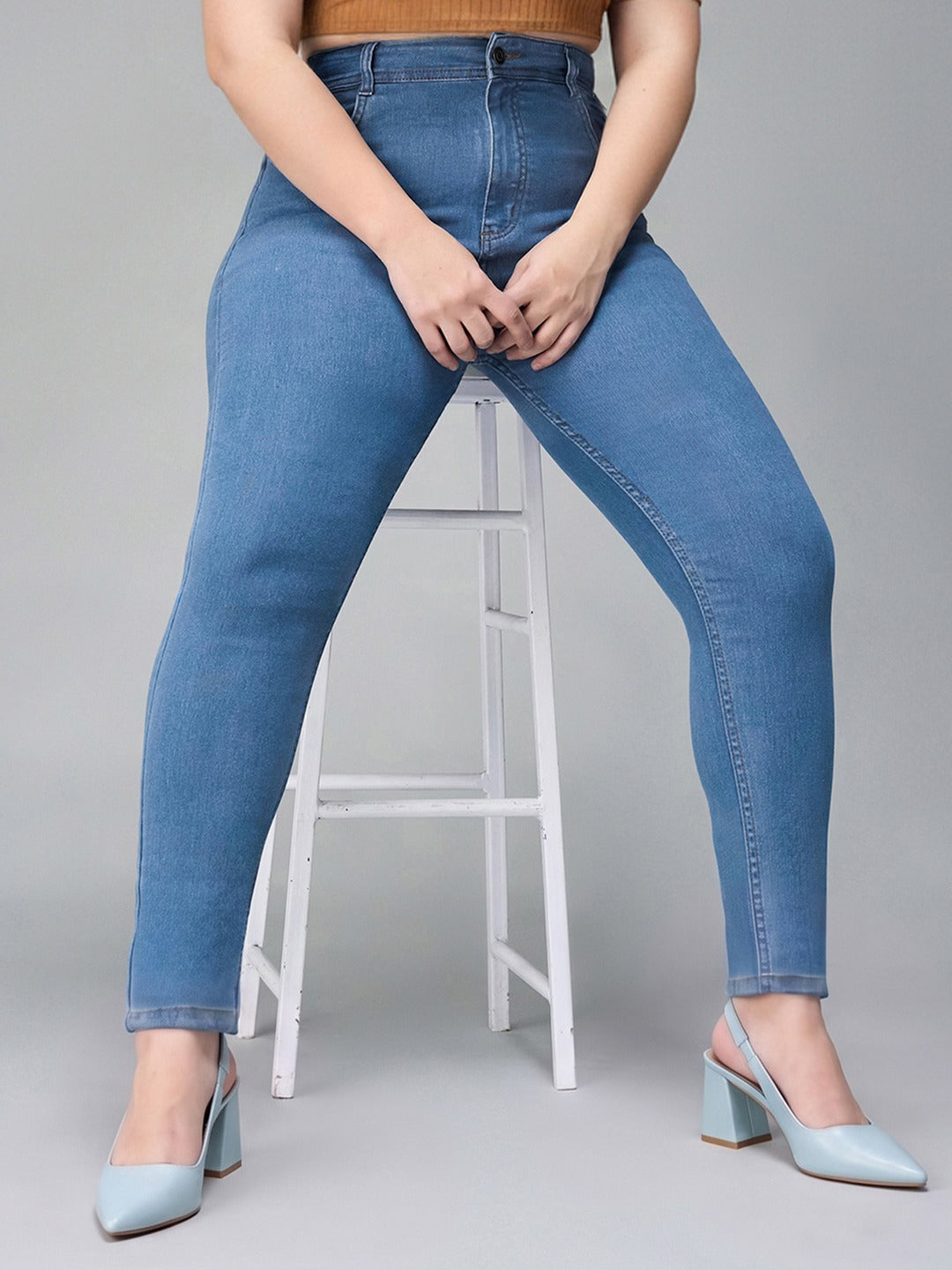 Blue Skinny High Rise Distressed Denim Jeans for Women