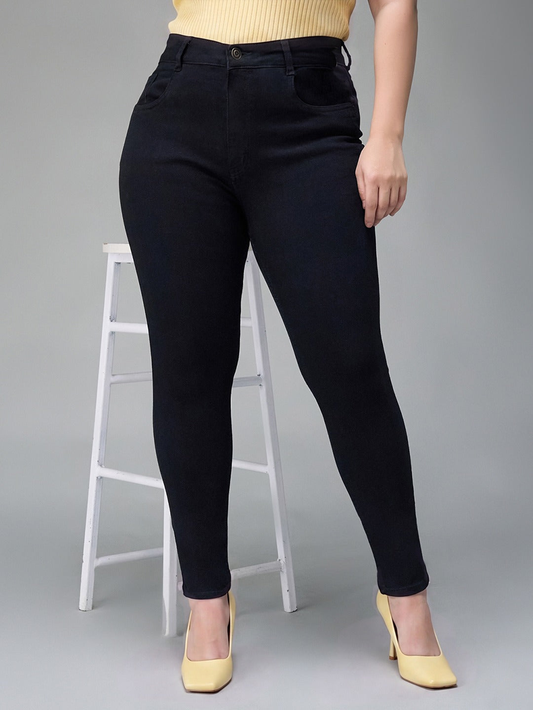 Black Skinny High Rise Regular Stretchable Denim Jeans for Women