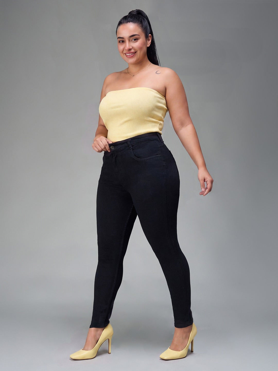 Black Skinny High Rise Regular Stretchable Denim Jeans for Women