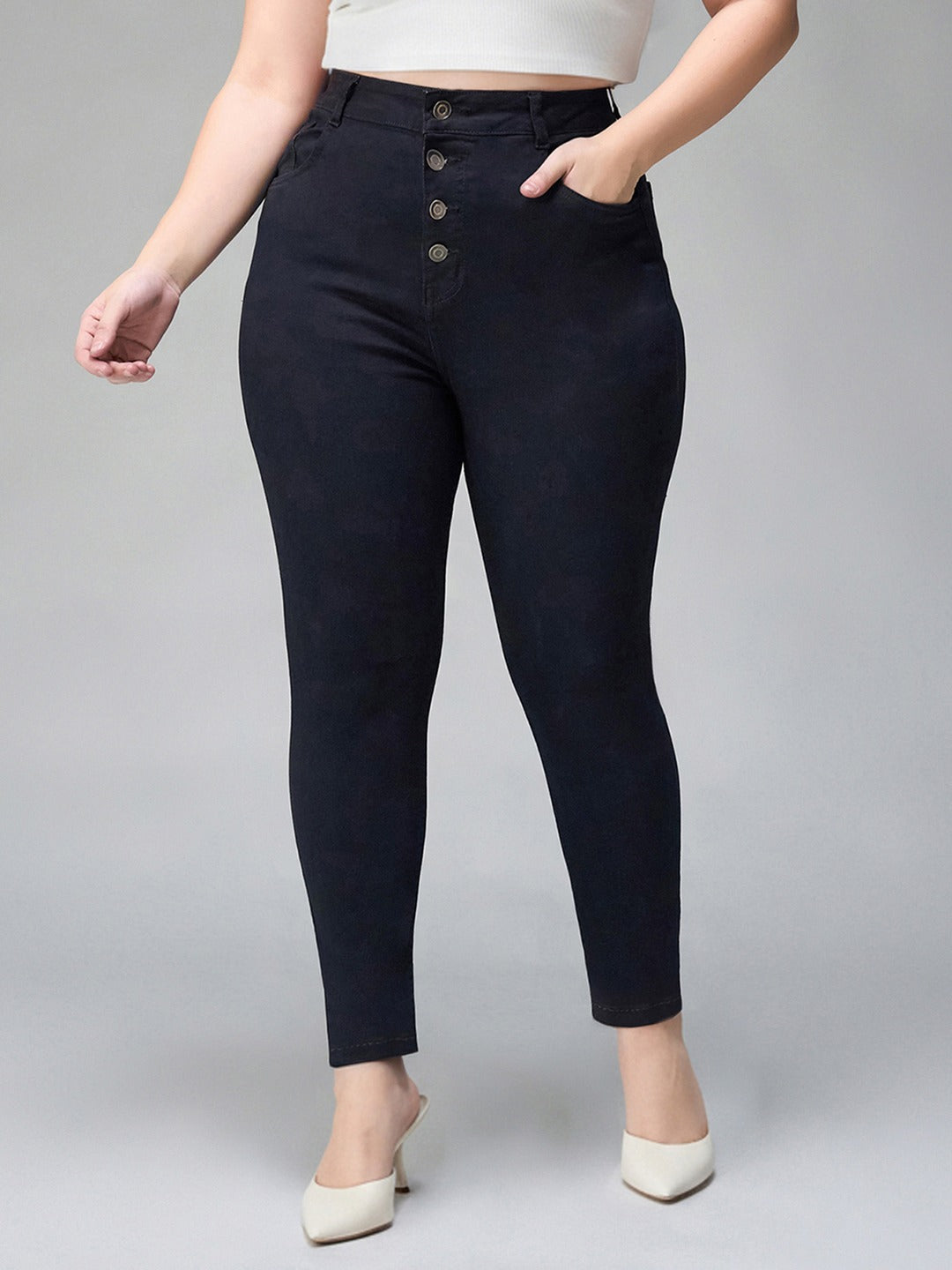 Black Skinny Fit High Rise Stretchable Denim Jeans for Women