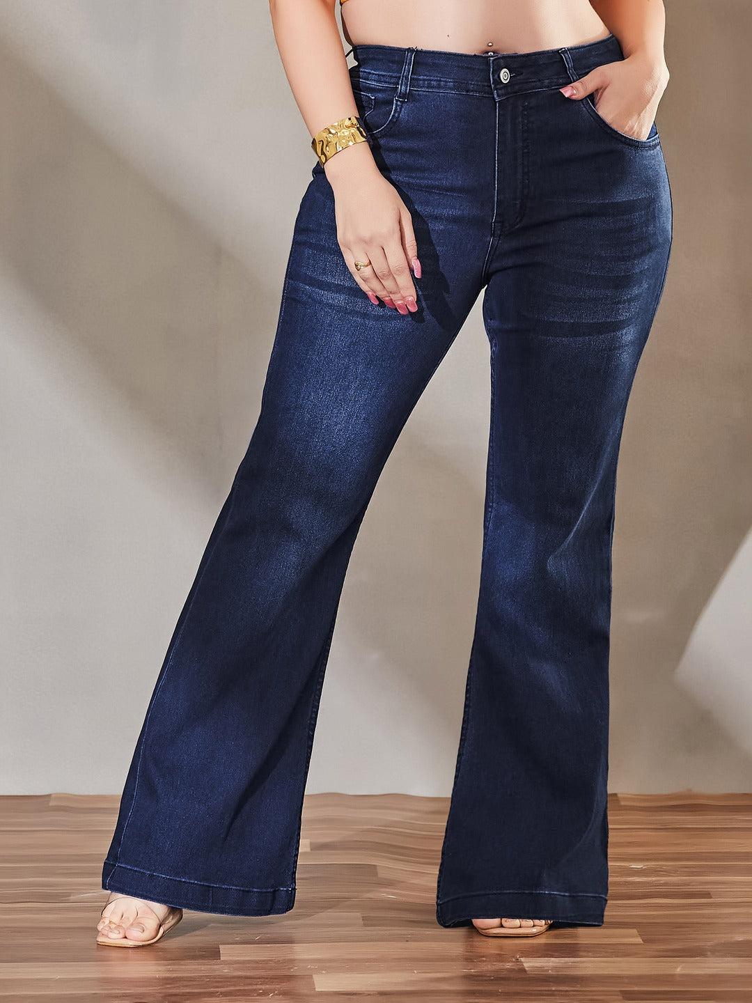 Navy Blue High-Rise Stretchable Bootcut Denim Jeans for Women