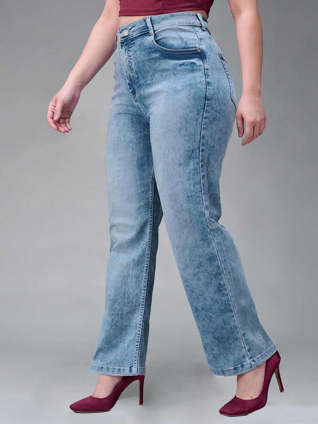 Light Blue Wide-Leg Fit High Rise Stretchable Denim Jeans for Women