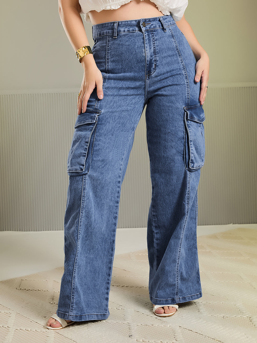 Light Blue Slim Fit High Rise Light Wash Denim Stretchable Jeans for Women