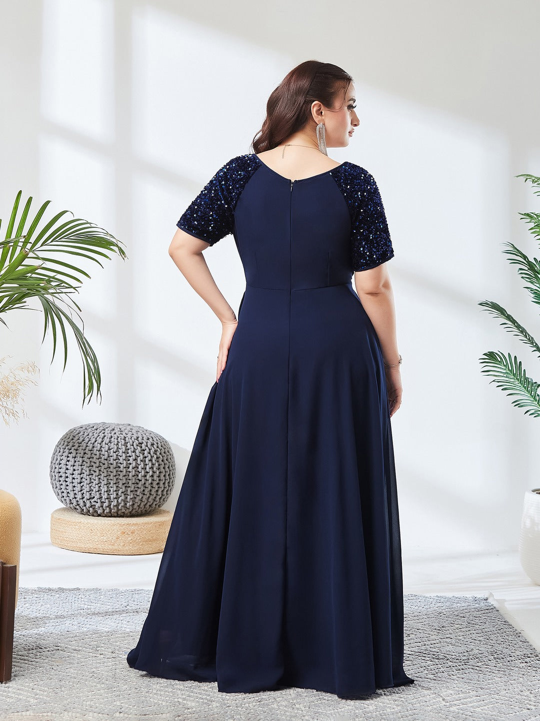 Navy Blue Relaxed Fit Maxi Georgette Dress for Women