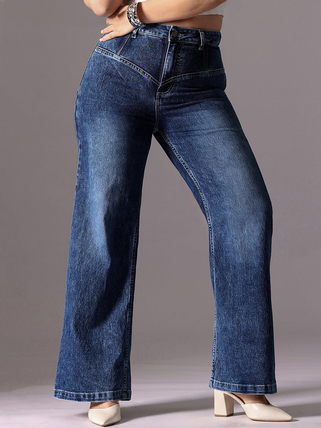 CHASEshape™ Blue High Rise Stretchable Denim Wide-Leg Jeans for Women