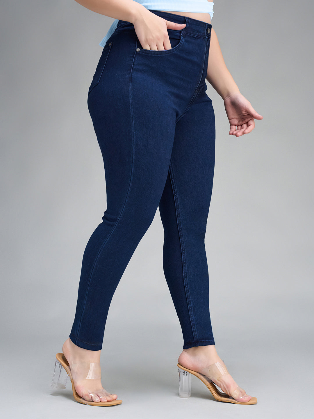 Navy Blue Skinny Fit High Rise Stretchable Denim Jeans for Women