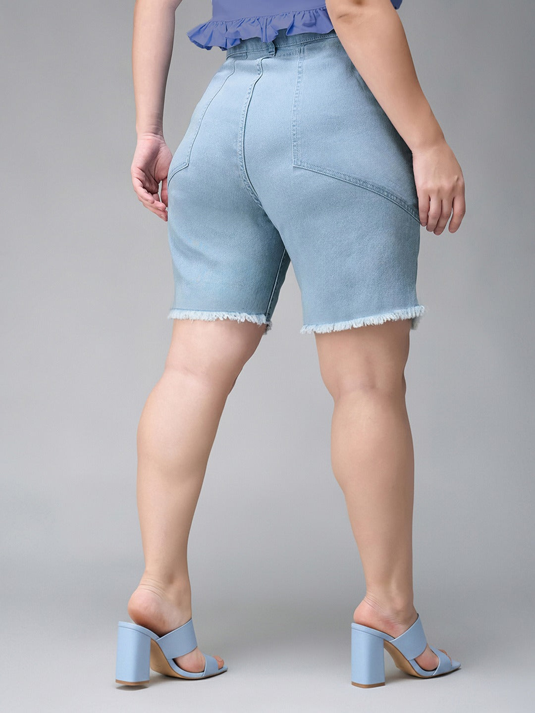 Mid Blue Wide-Leg High-Rise Stretchable Denim Jeans for Women