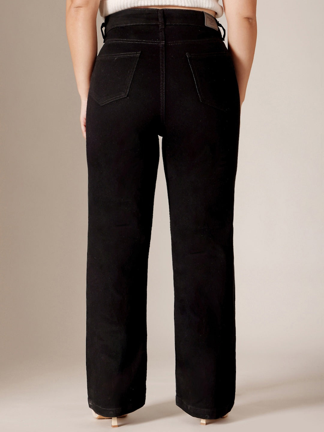 Black Straight High Rise Stretchable Denim Jeans for Women
