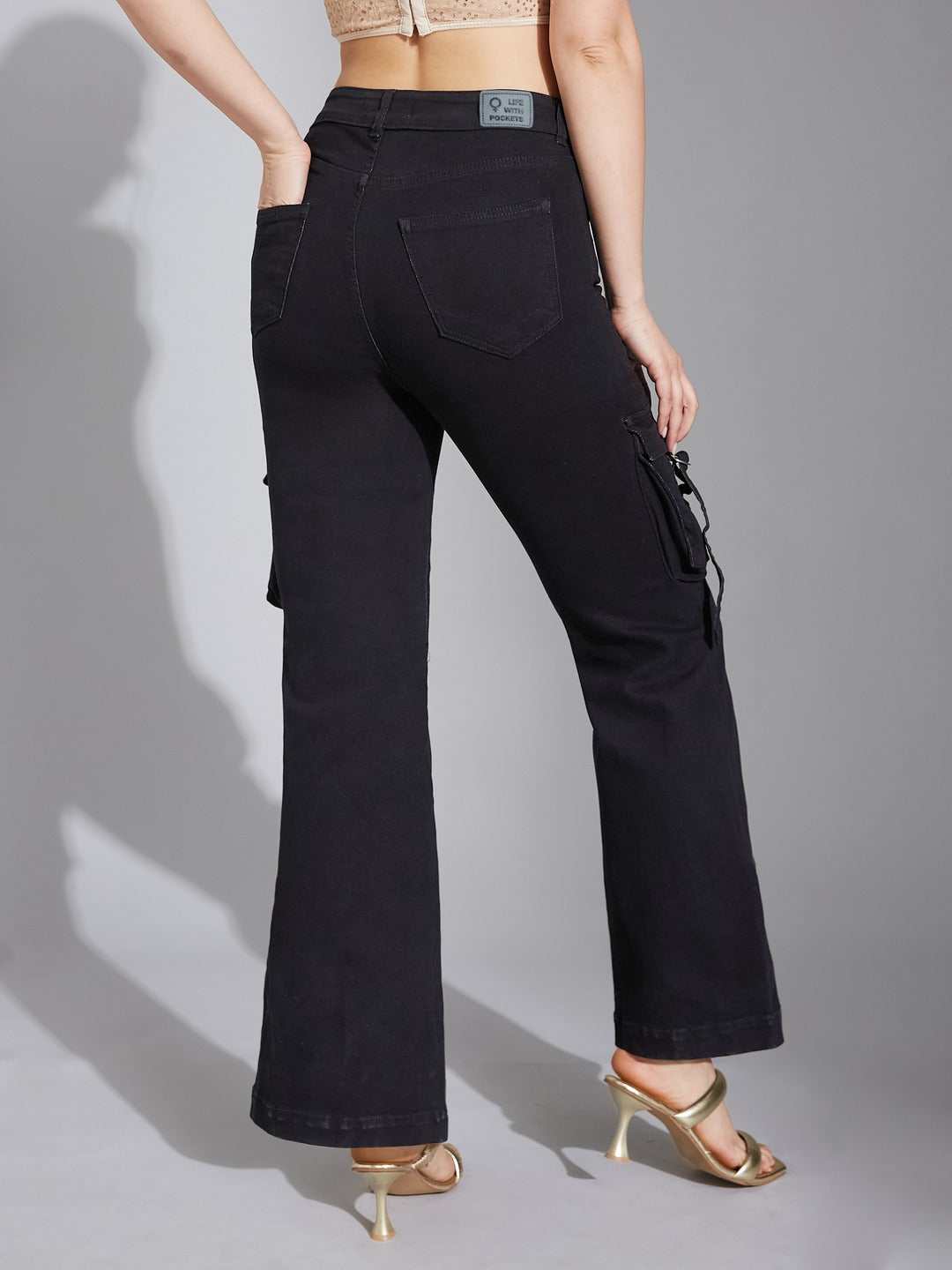 Black Bootcut High-Rise Stretchable Denim Jeans for Women