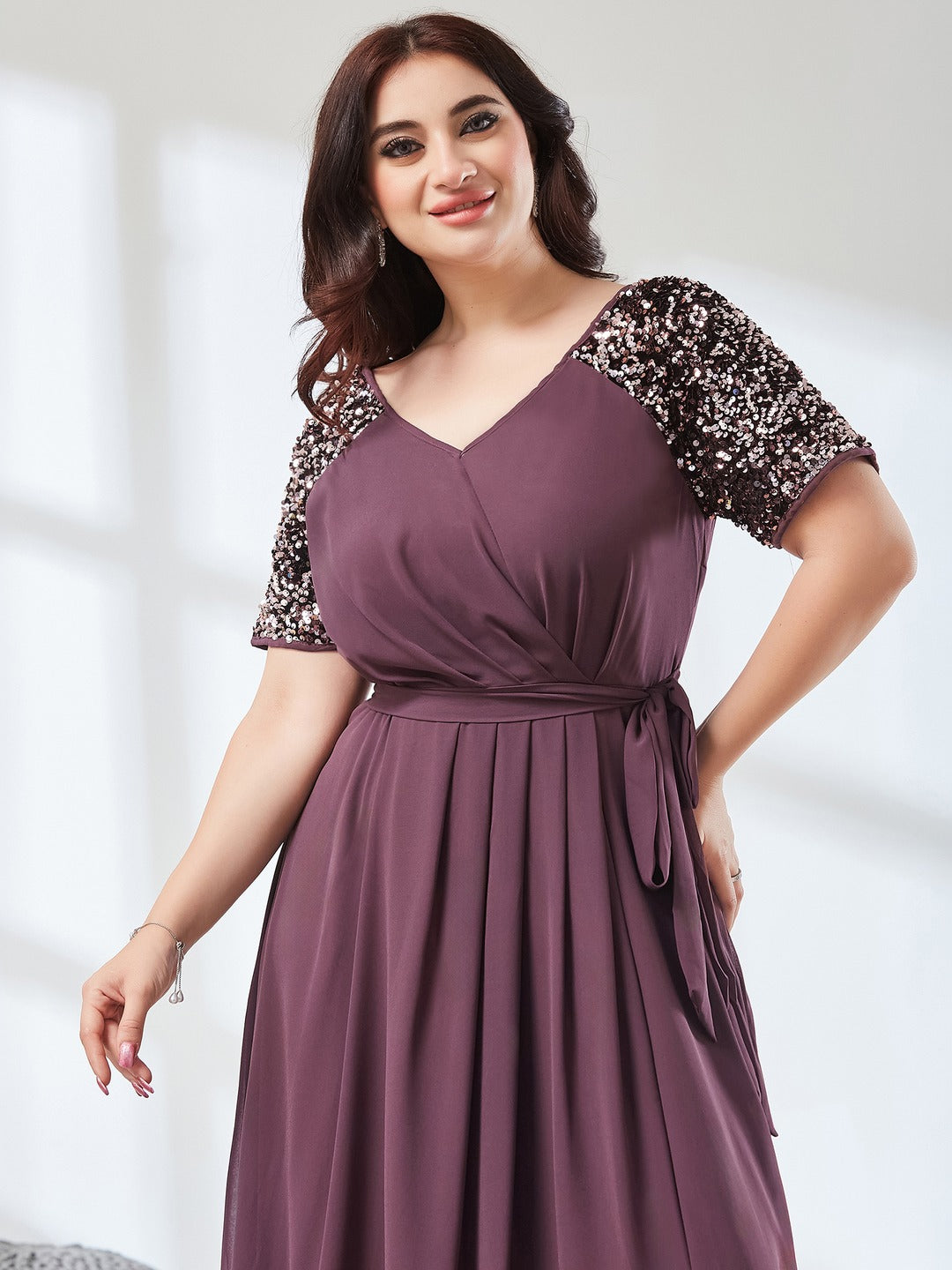 Mauve Relaxed Fit Maxi Georgette Dress for Women