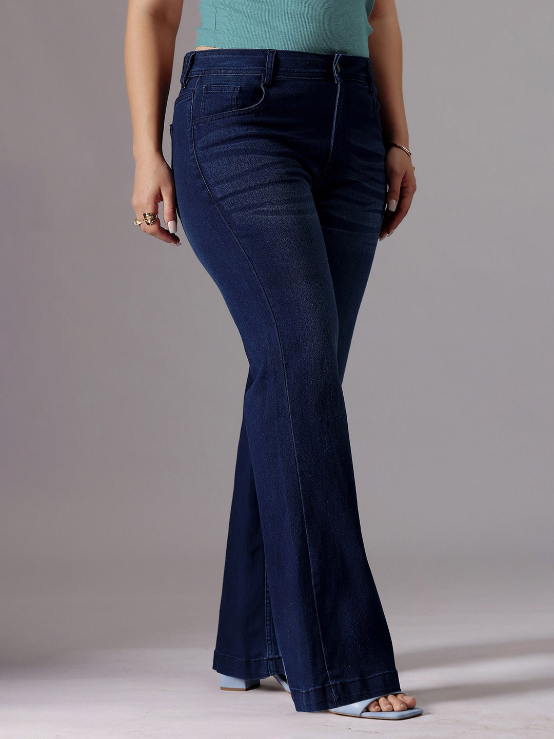 Black Wide Leg High Rise Stretchable Denim Jeans for Women