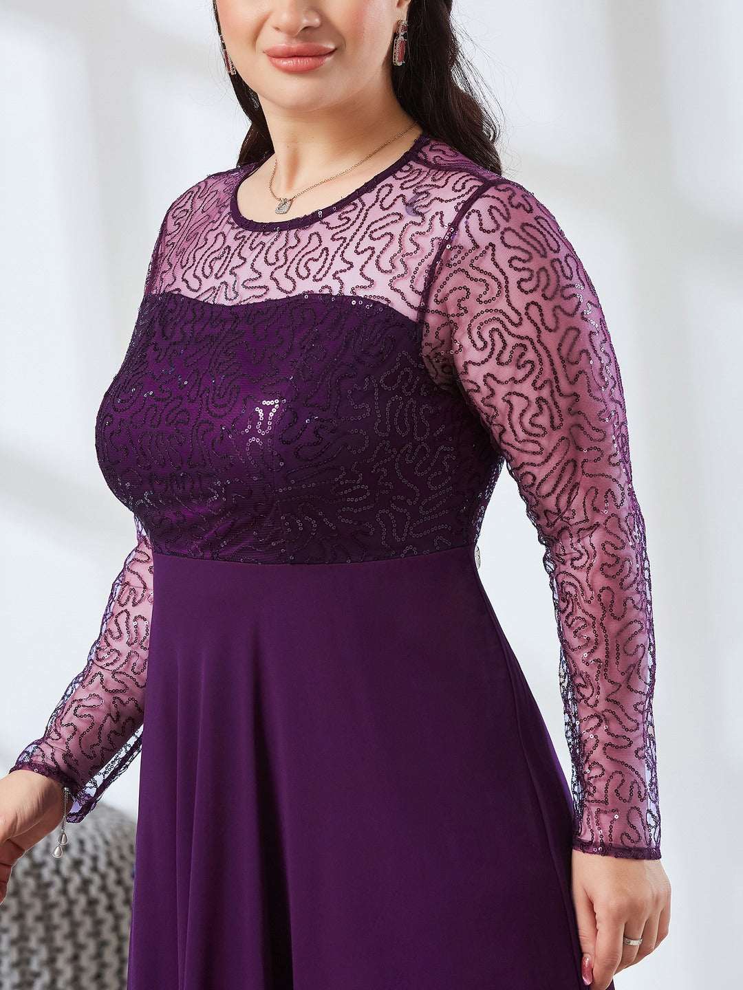 Dark Purple Solid Embellished Maxi Dress for Women