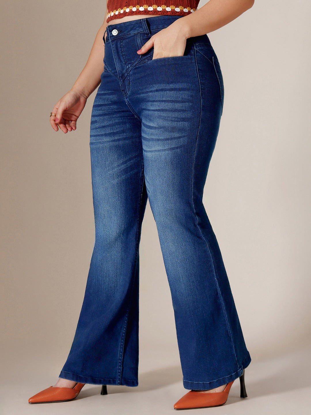CHASEshape™ Navy Blue Bootcut High Rise Stretchable Denim Jeans for Women