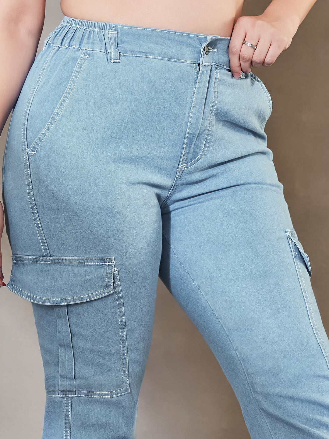 Navy Blue Wide-Leg High-Rise Stretchable Denim Jeans for Women
