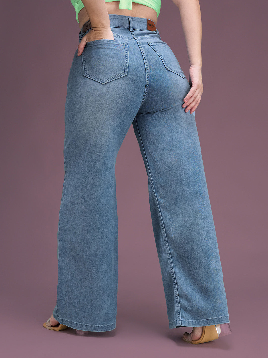 CHASEshape™ Light Blue Wide-Leg High Rise Stretchable Denim Jeans for Women