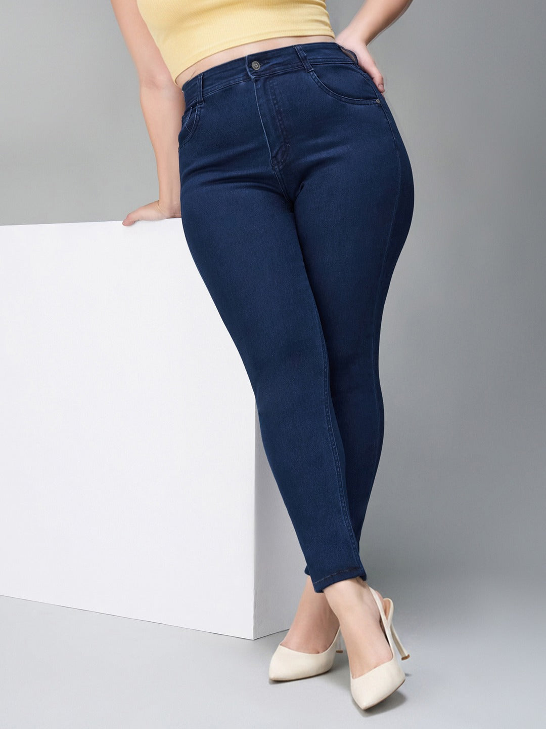 Navy Blue Skinny Fit High Rise Stretchable Denim Jeans for Women