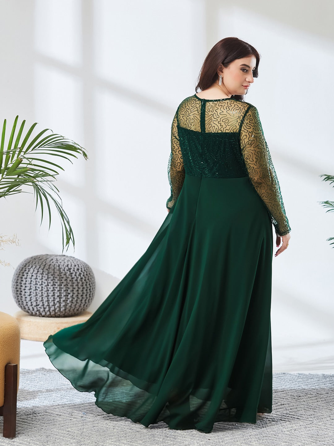 Dark Green Solid Embellished Maxi Dress for Women