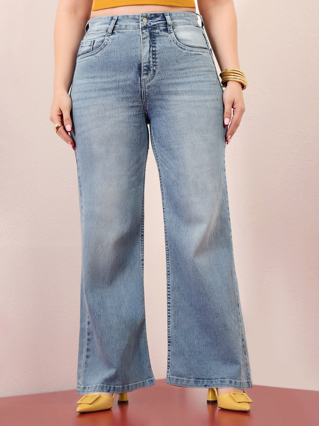 CHASEshape™ Light Blue Wide-Leg High-Rise Stretchable Denim Jeans for Women