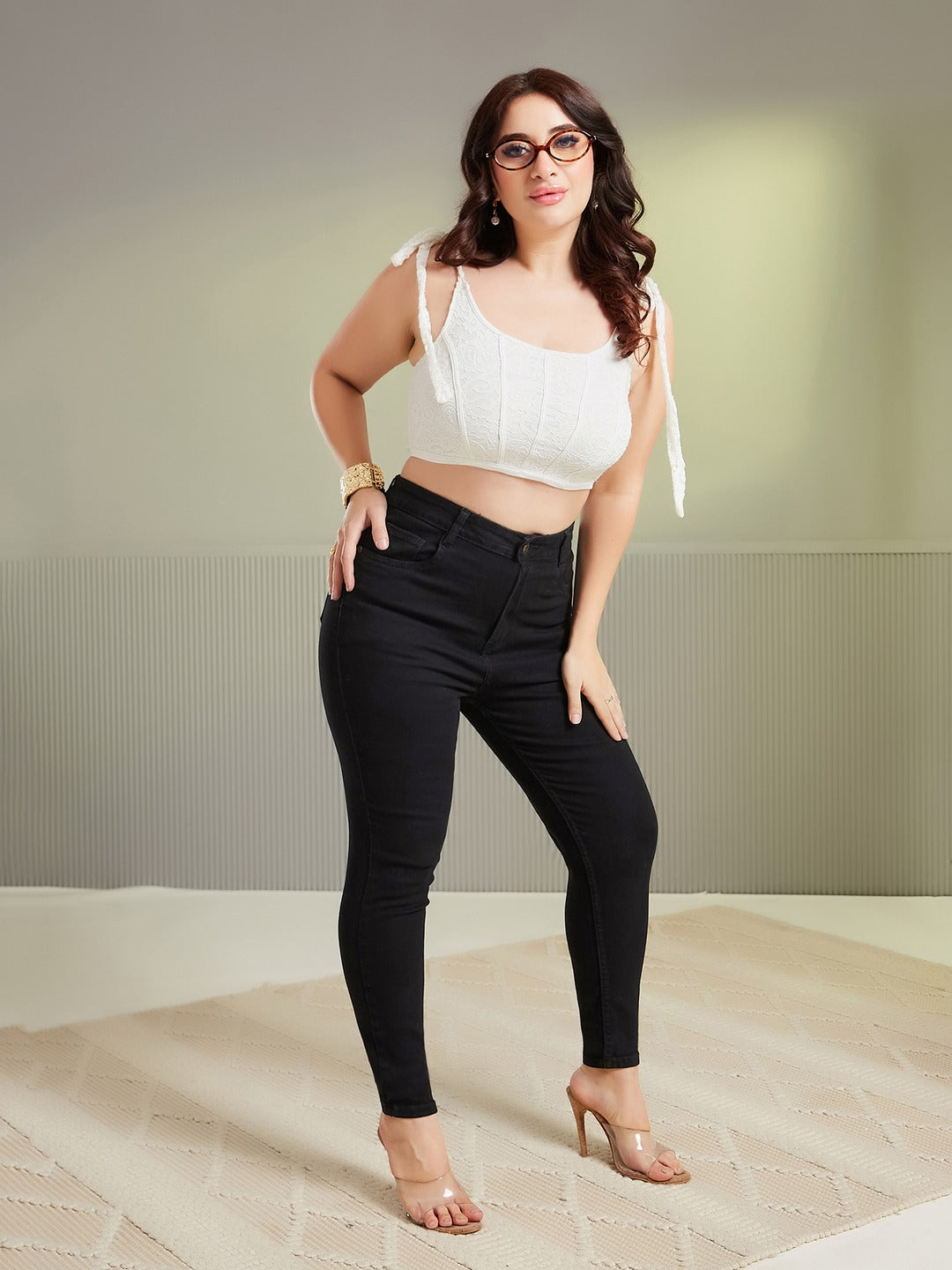 CHASEshape™ Light Blue Wide-Leg High Rise Stretchable Denim Jeans for Women
